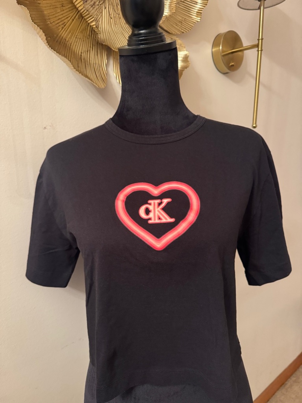 Calvin Klein Black Tee with Pink Heart CK Logo